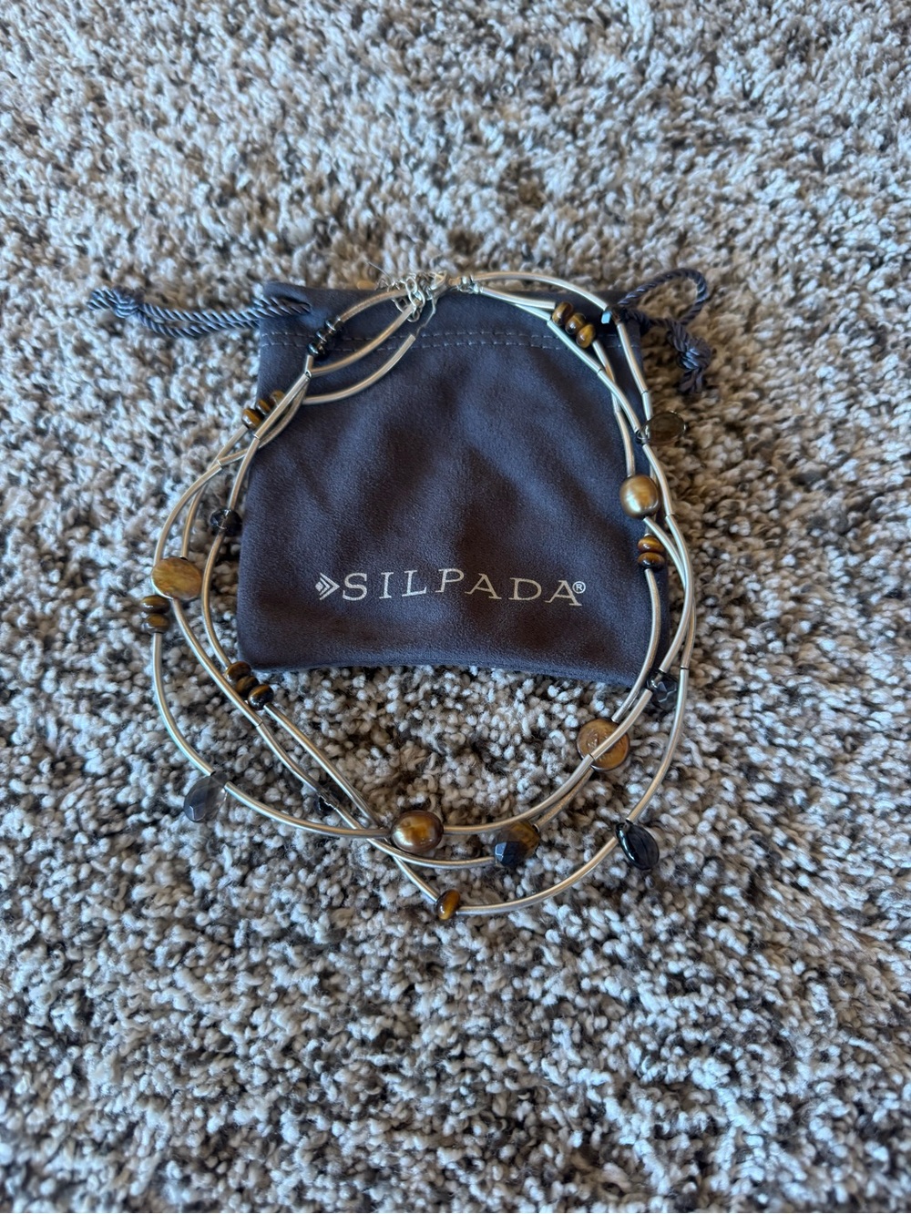 Silpada Multi-Strand Tiger Eye and Silver-Tone Bead Necklace